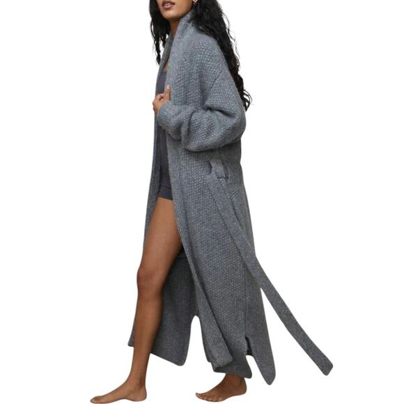 Lunya Chunky Wool Knit Cardigan Long Sweater Belted Robe Cozy XS/S - Picture 2 of 11